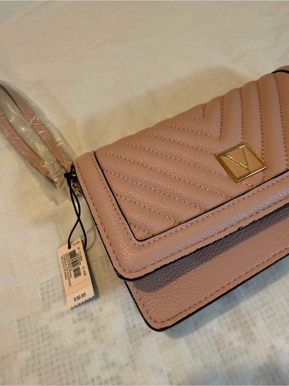 Victoria's Secret Blush Pink Quilted Wristlet Clutch with Gold Logo